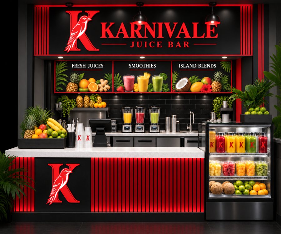 Concept rendering of the Karnivale Juice Bar counter